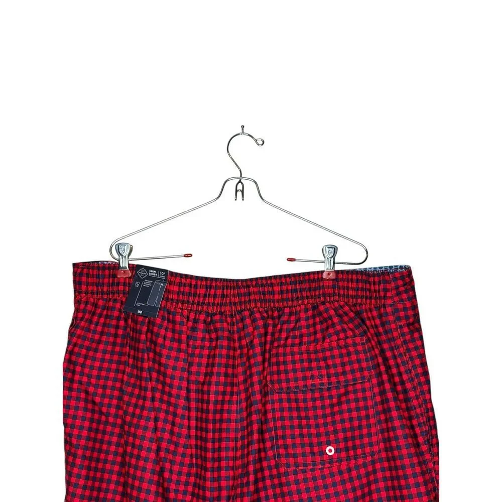 St. John's Bay Men Shorts Checkered Elastic Waist Drawstring‎ Gingham Red XL NWT